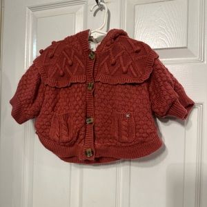 Mayoral 12M 80cm  Pink Hoodie Sweater  lined  Pocket Pom Poms Button Front